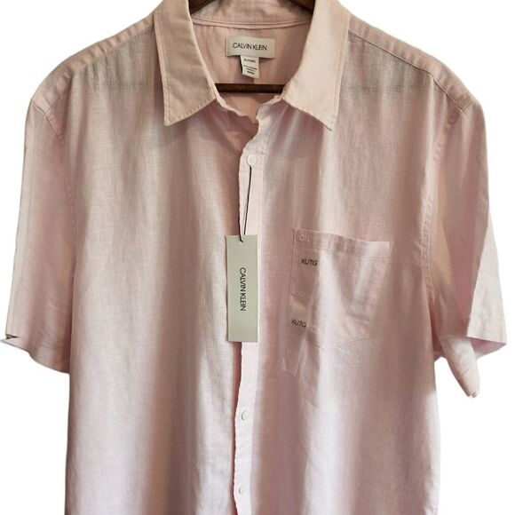 CALVIN Klein Men's Pink Linen Button Front Shirt - Picture 1 of 8